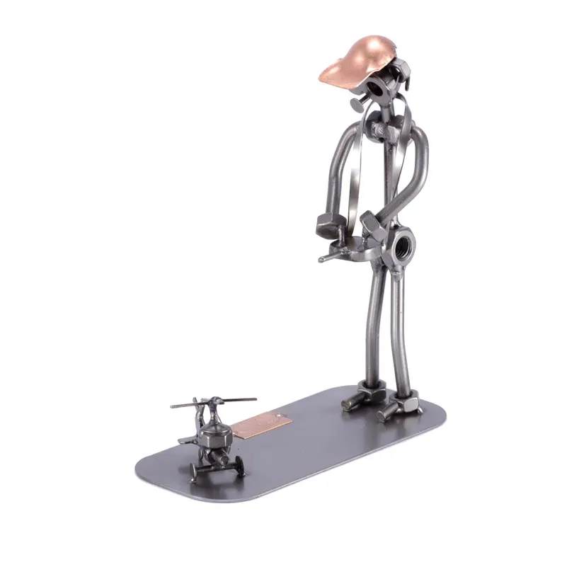Nuts and bolts sculpture "Model Builder With Helicopter"